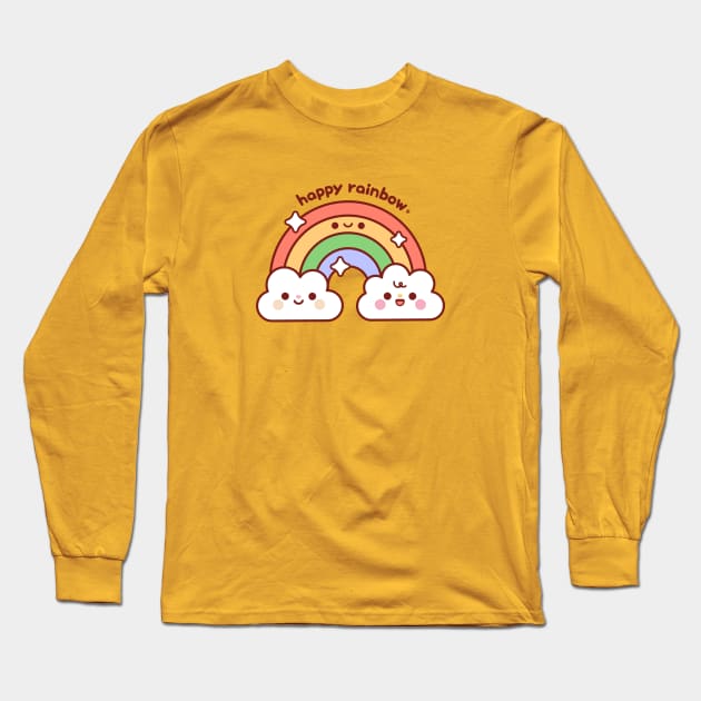 Happy Rainbow Kawaii Long Sleeve T-Shirt by kudasai